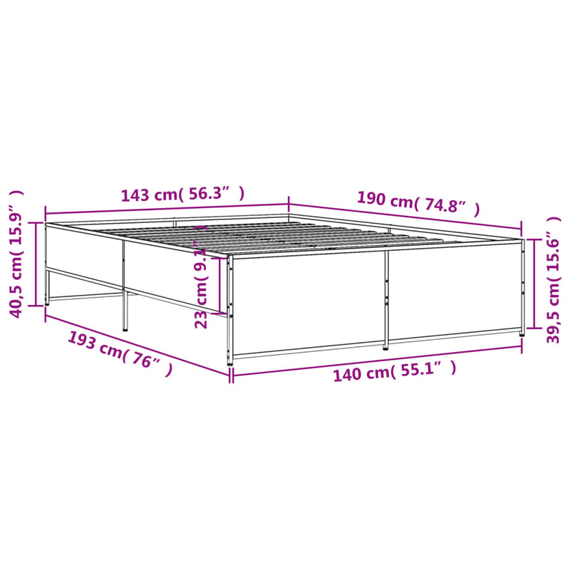 vidaXL barna tölgyszínű szerelt fa és fém ágykeret 140x190 cm