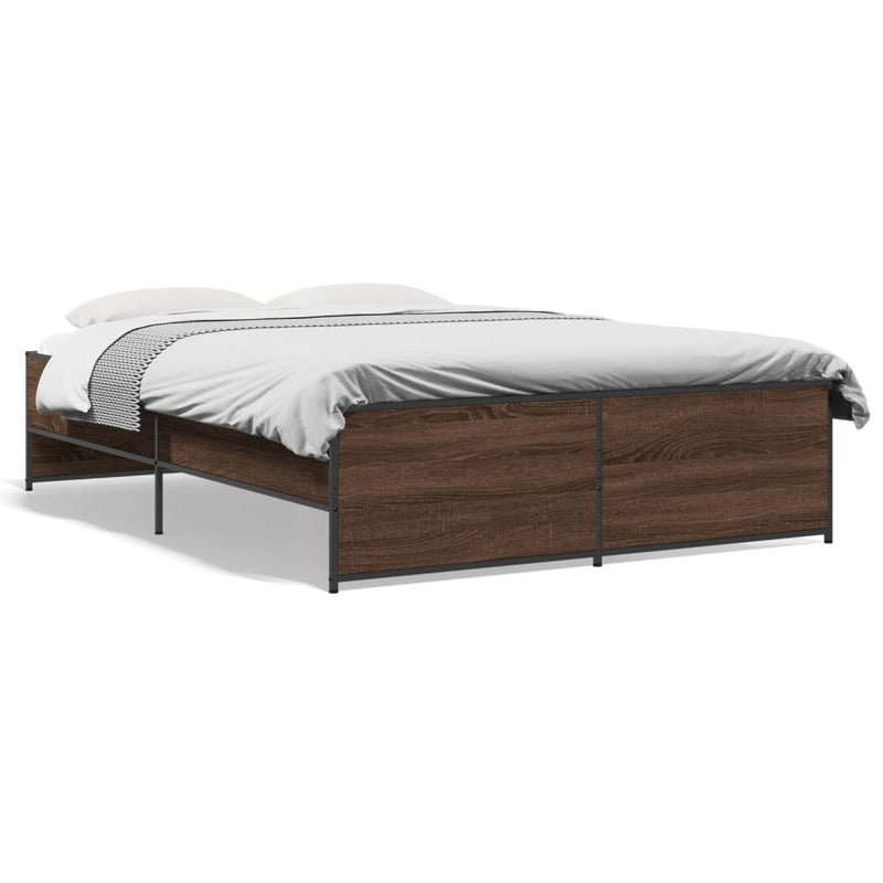 vidaXL barna tölgyszínű szerelt fa és fém ágykeret 140x190 cm