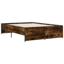 vidaXL füstös tölgy színű szerelt fa és fém ágykeret 135 x 190 cm