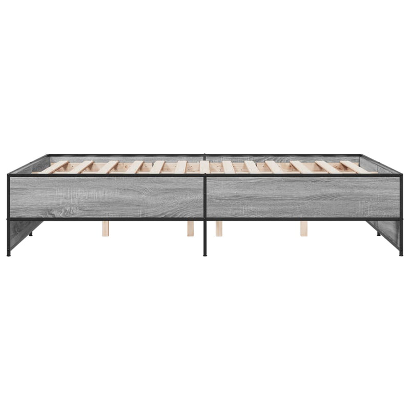 vidaXL szürke sonoma szerelt fa és fém ágykeret 135 x 190 cm