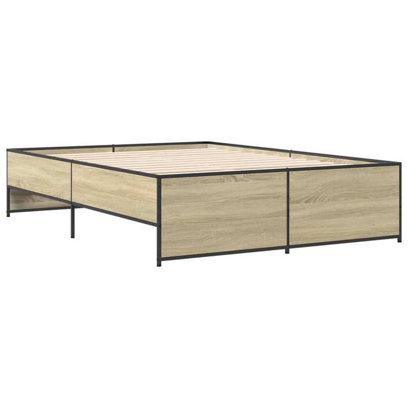 vidaXL sonoma tölgyszínű szerelt fa és fém ágykeret 120 x 190 cm