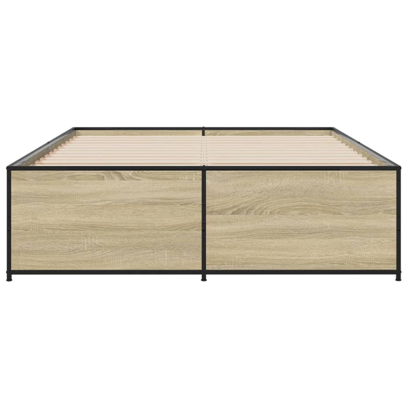 vidaXL sonoma tölgyszínű szerelt fa és fém ágykeret 120 x 190 cm