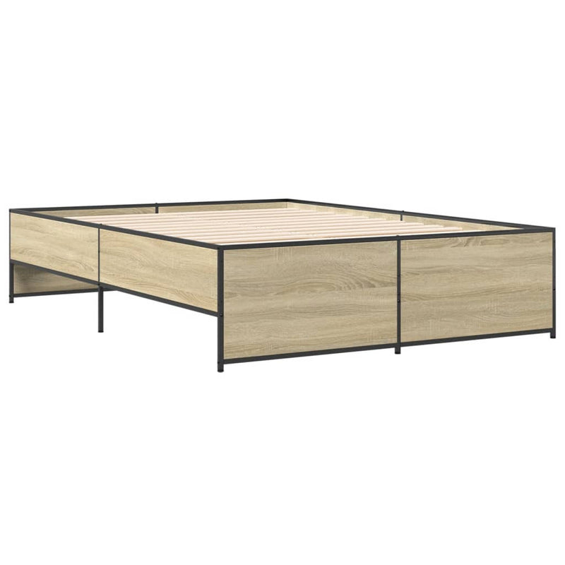 vidaXL sonoma tölgyszínű szerelt fa és fém ágykeret 120 x 190 cm