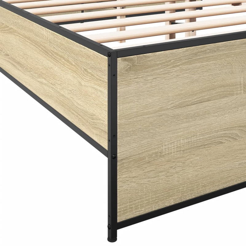 vidaXL sonoma tölgyszínű szerelt fa és fém ágykeret 120 x 190 cm