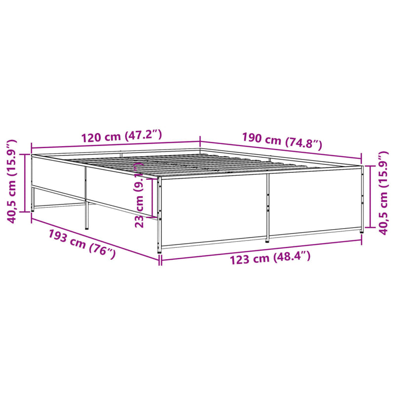 vidaXL sonoma tölgyszínű szerelt fa és fém ágykeret 120 x 190 cm