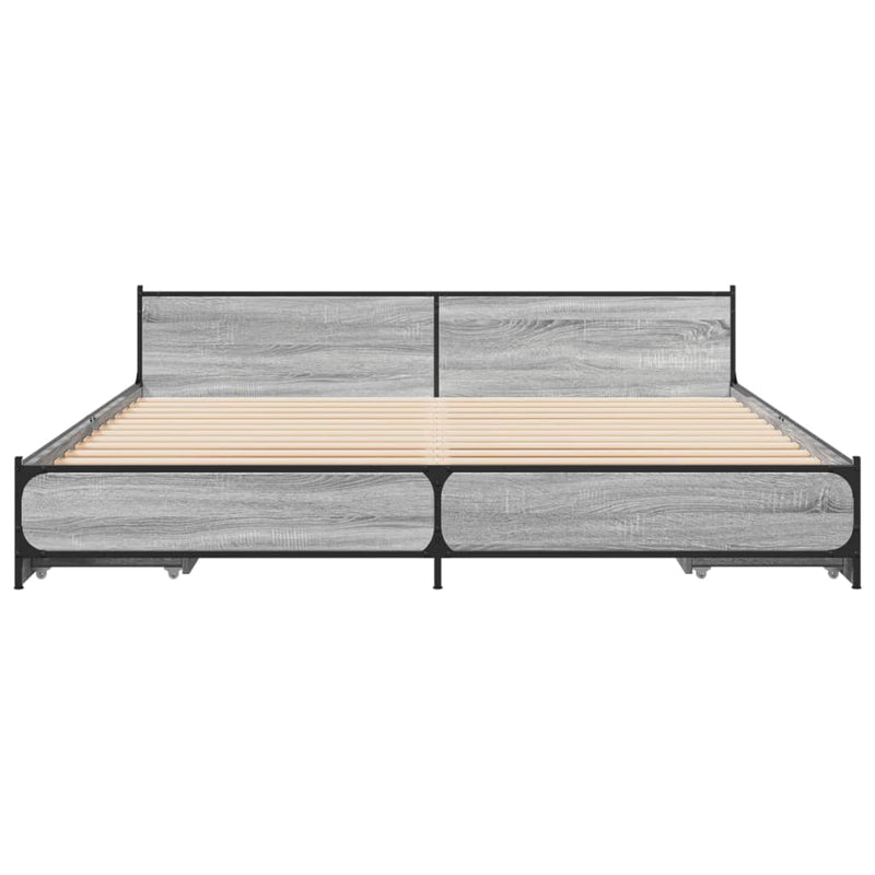 vidaXL sonoma tölgyszínű szerelt fa ágykeret fiókokkal 200 x 200 cm