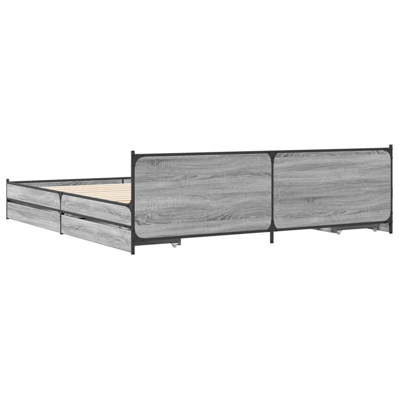 vidaXL sonoma tölgyszínű szerelt fa ágykeret fiókokkal 200 x 200 cm