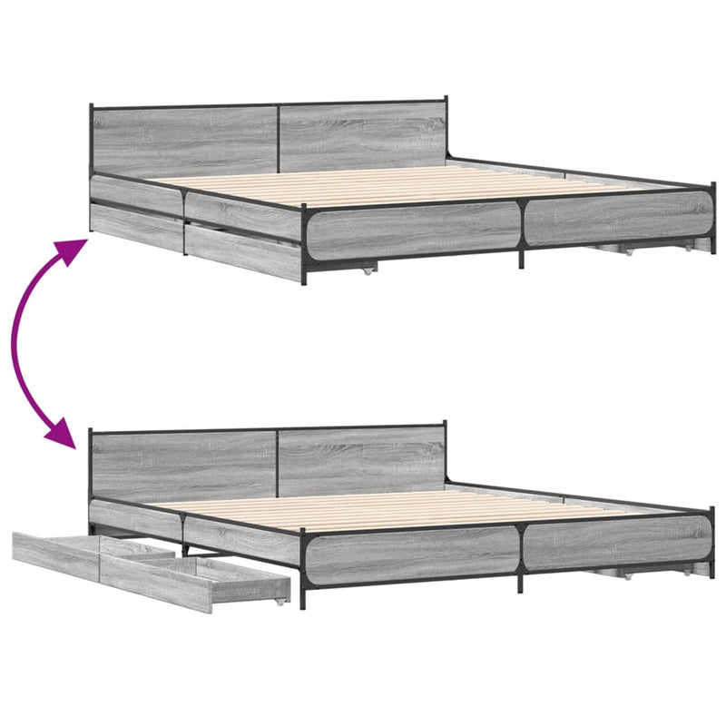 vidaXL sonoma tölgyszínű szerelt fa ágykeret fiókokkal 200 x 200 cm