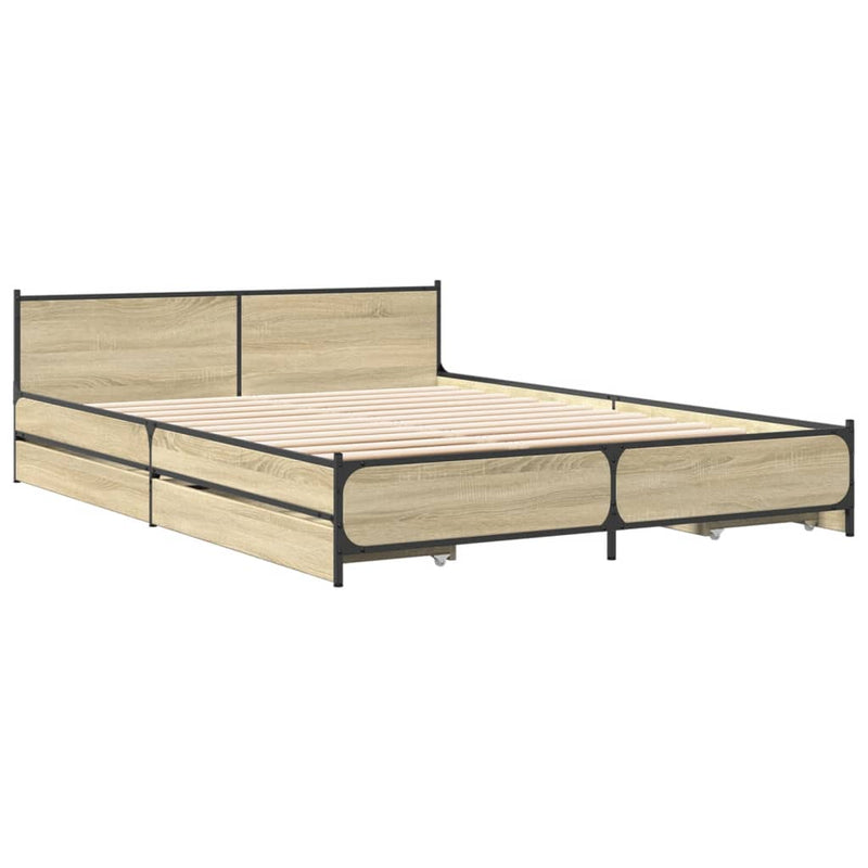 vidaXL sonoma tölgy színű szerelt fa ágykeret fiókokkal 120 x 200 cm