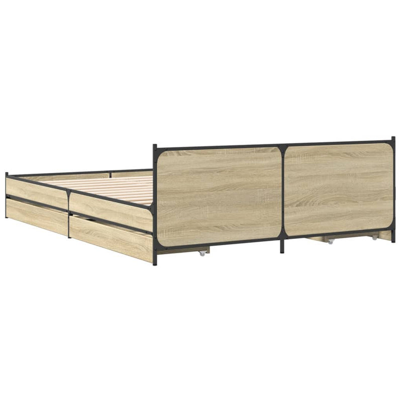 vidaXL sonoma tölgy színű szerelt fa ágykeret fiókokkal 120 x 200 cm