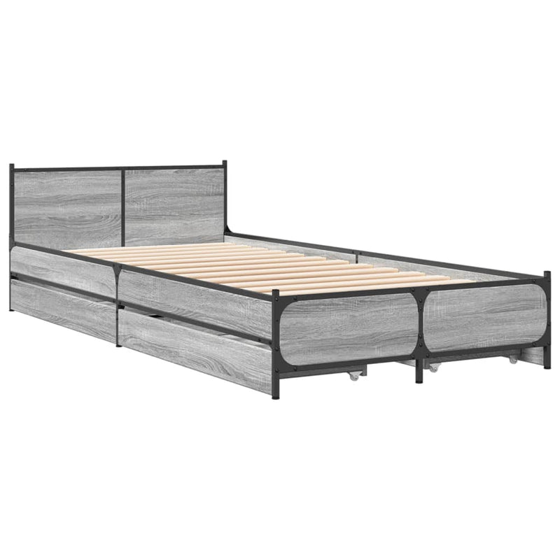vidaXL szürke sonoma színű szerelt fa ágykeret fiókokkal 100 x 200 cm