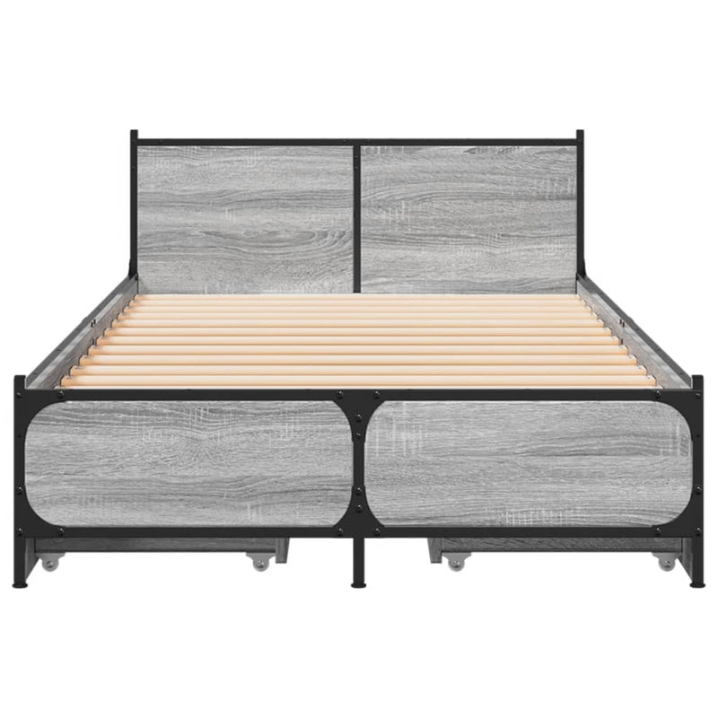vidaXL szürke sonoma színű szerelt fa ágykeret fiókokkal 100 x 200 cm