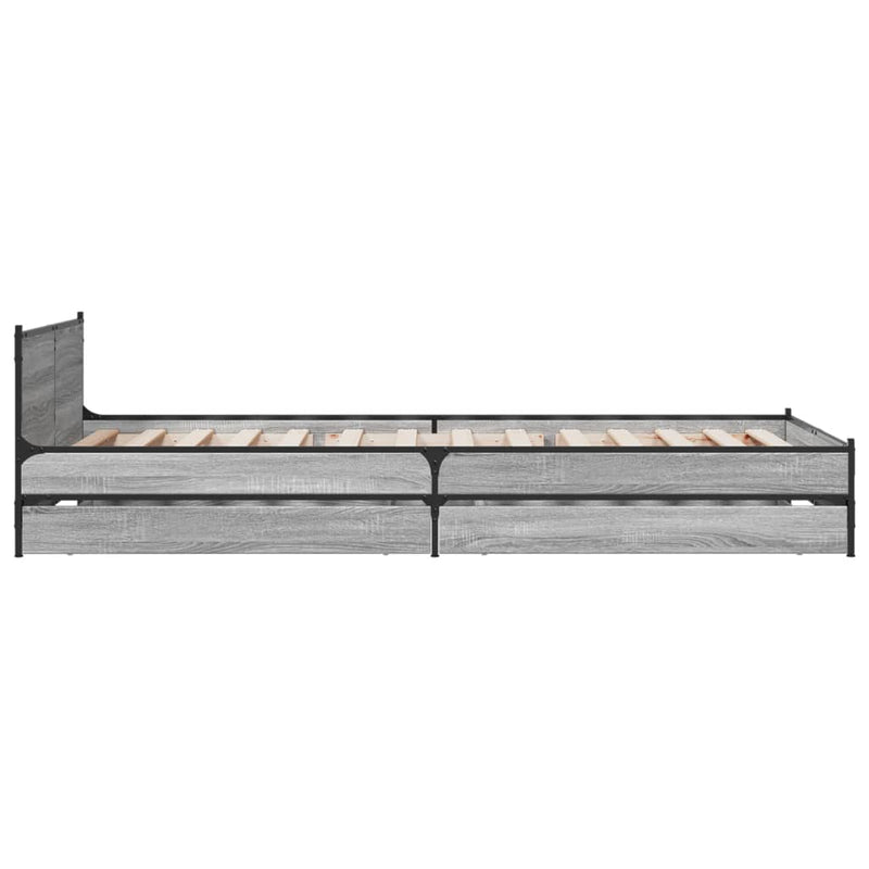 vidaXL szürke sonoma színű szerelt fa ágykeret fiókokkal 100 x 200 cm