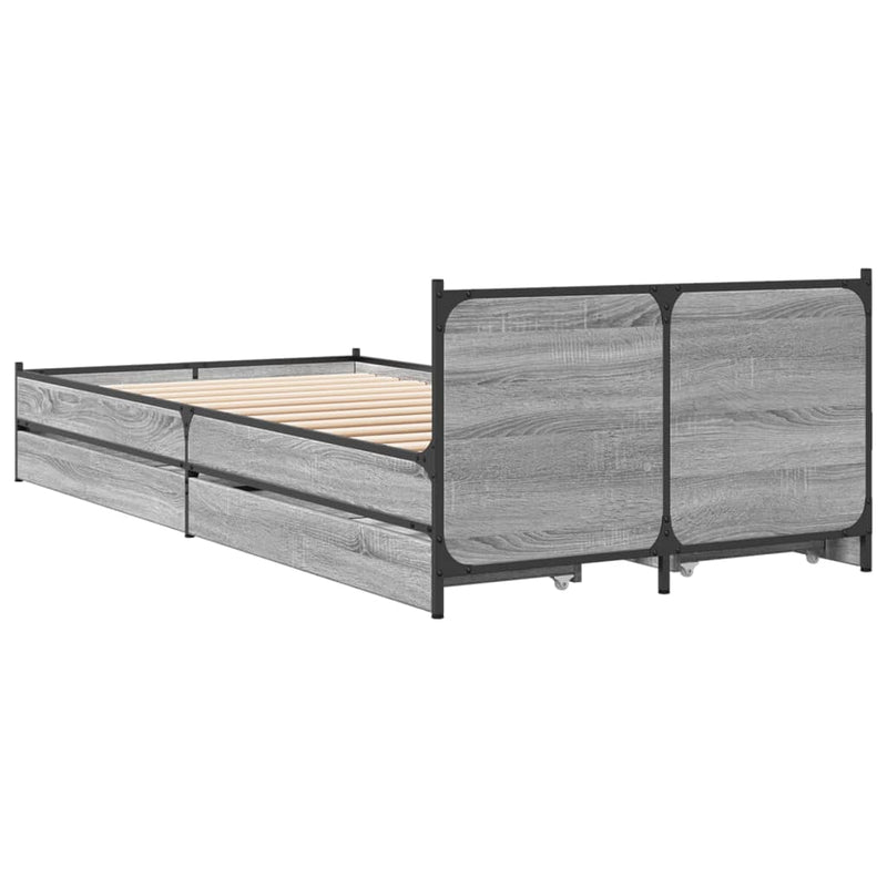 vidaXL szürke sonoma színű szerelt fa ágykeret fiókokkal 100 x 200 cm