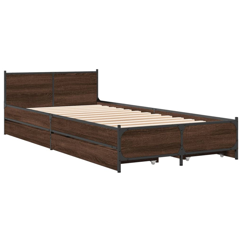 vidaXL barna tölgyszínű szerelt fa ágykeret fiókokkal 100 x 200 cm