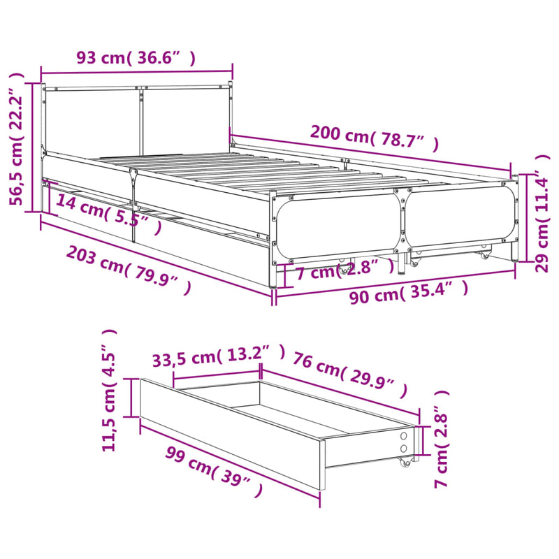 vidaXL fekete szerelt fa ágykeret 90 x 200 cm