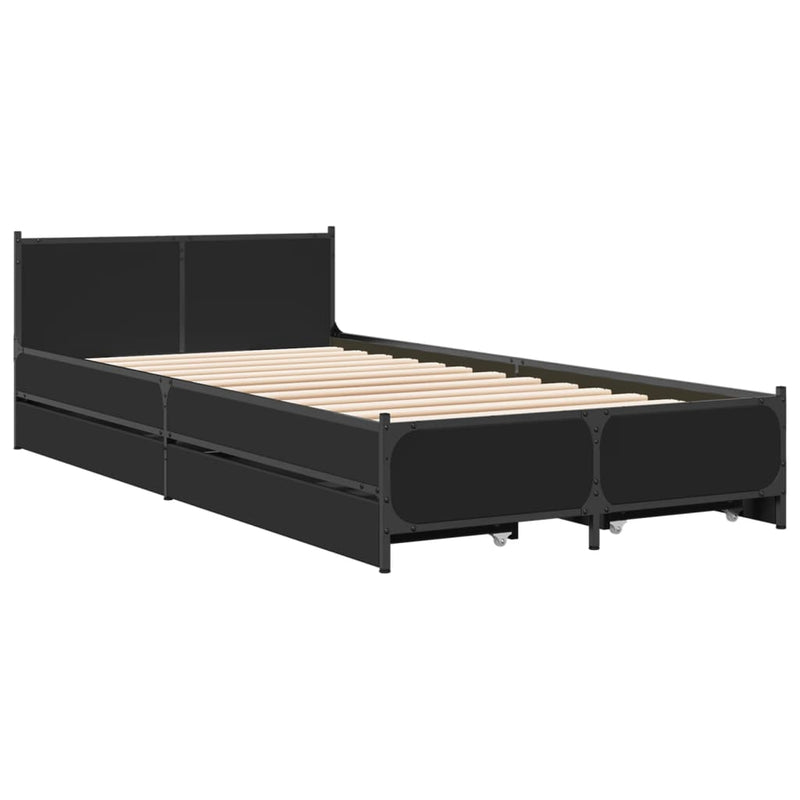 vidaXL fekete szerelt fa ágykeret fiókokkal 75x190 cm