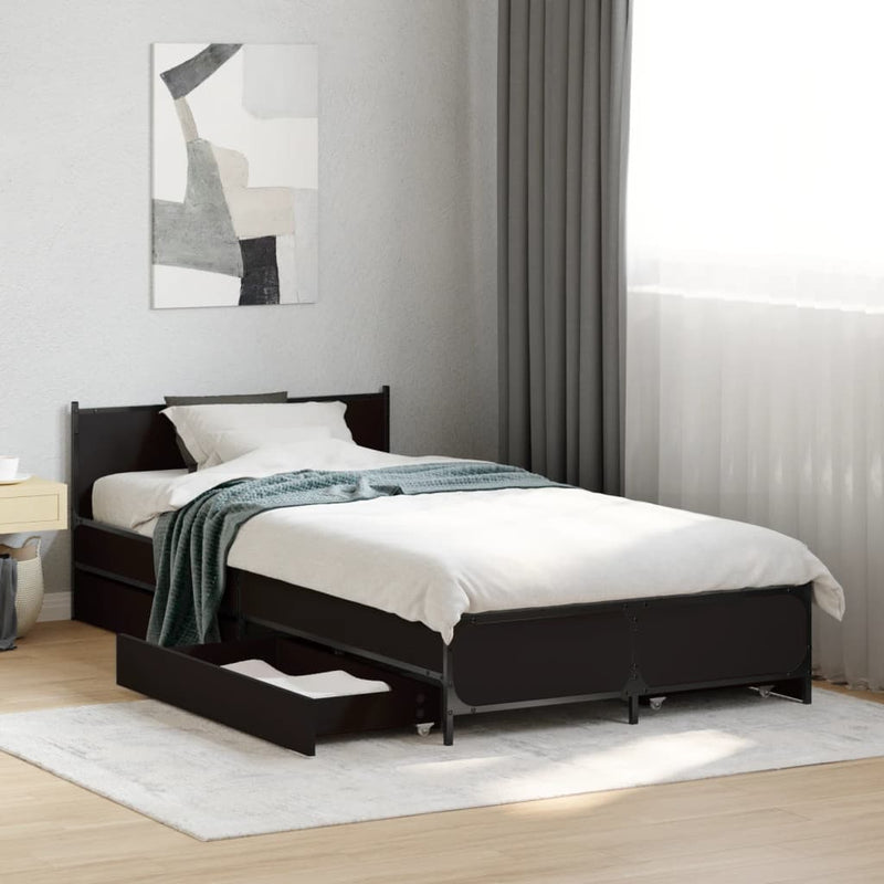 vidaXL fekete szerelt fa ágykeret fiókokkal 75x190 cm