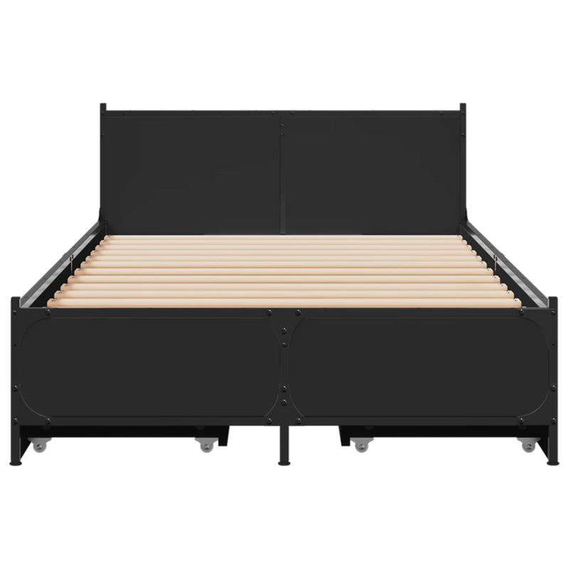 vidaXL fekete szerelt fa ágykeret fiókokkal 75x190 cm