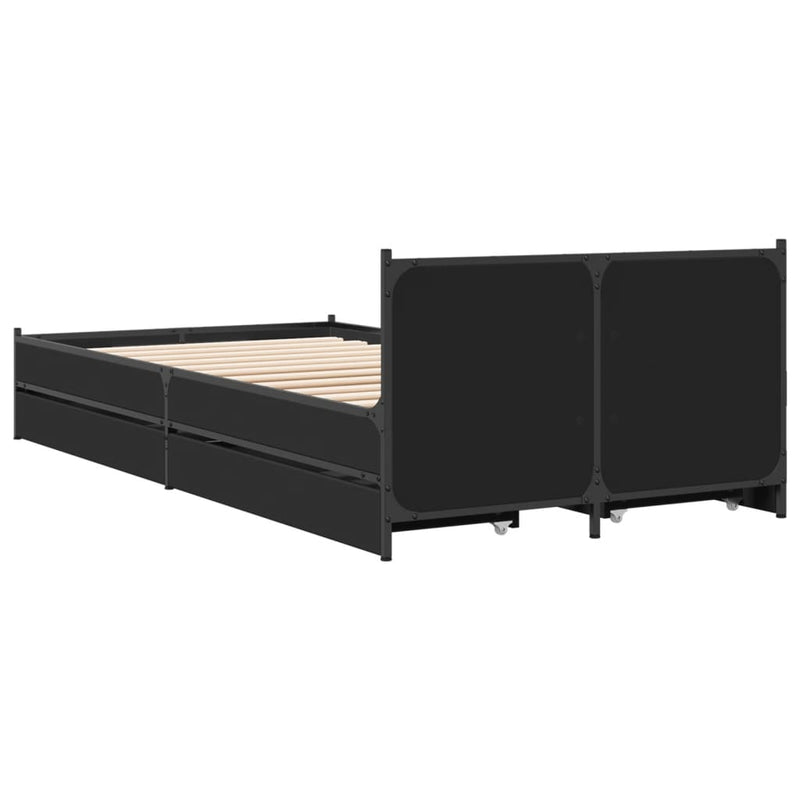 vidaXL fekete szerelt fa ágykeret fiókokkal 75x190 cm