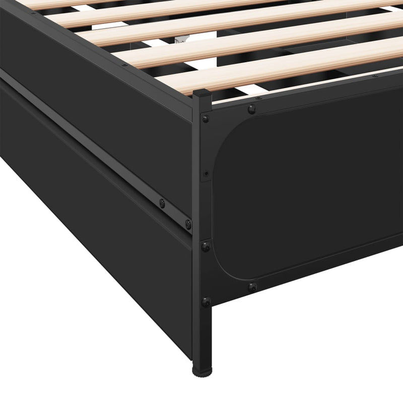 vidaXL fekete szerelt fa ágykeret fiókokkal 75x190 cm