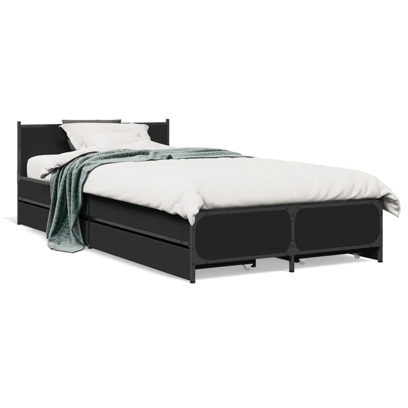 vidaXL fekete szerelt fa ágykeret fiókokkal 75x190 cm