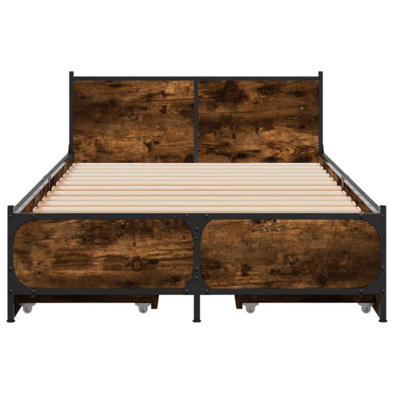 vidaXL füstös tölgy színű szerelt fa ágykeret fiókokkal 75x190 cm