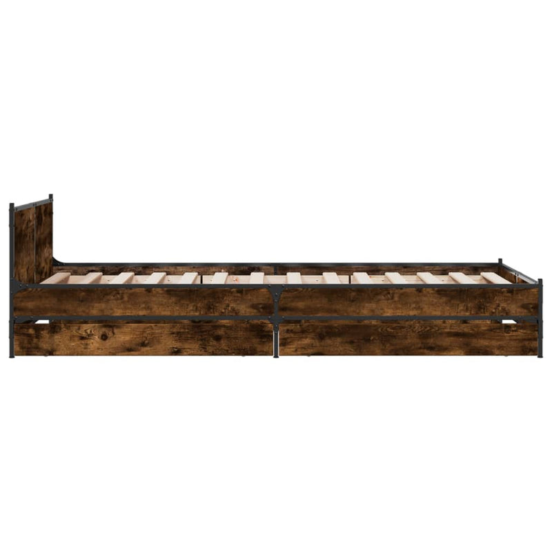 vidaXL füstös tölgy színű szerelt fa ágykeret fiókokkal 75x190 cm