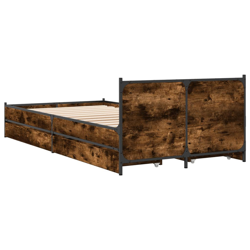 vidaXL füstös tölgy színű szerelt fa ágykeret fiókokkal 75x190 cm