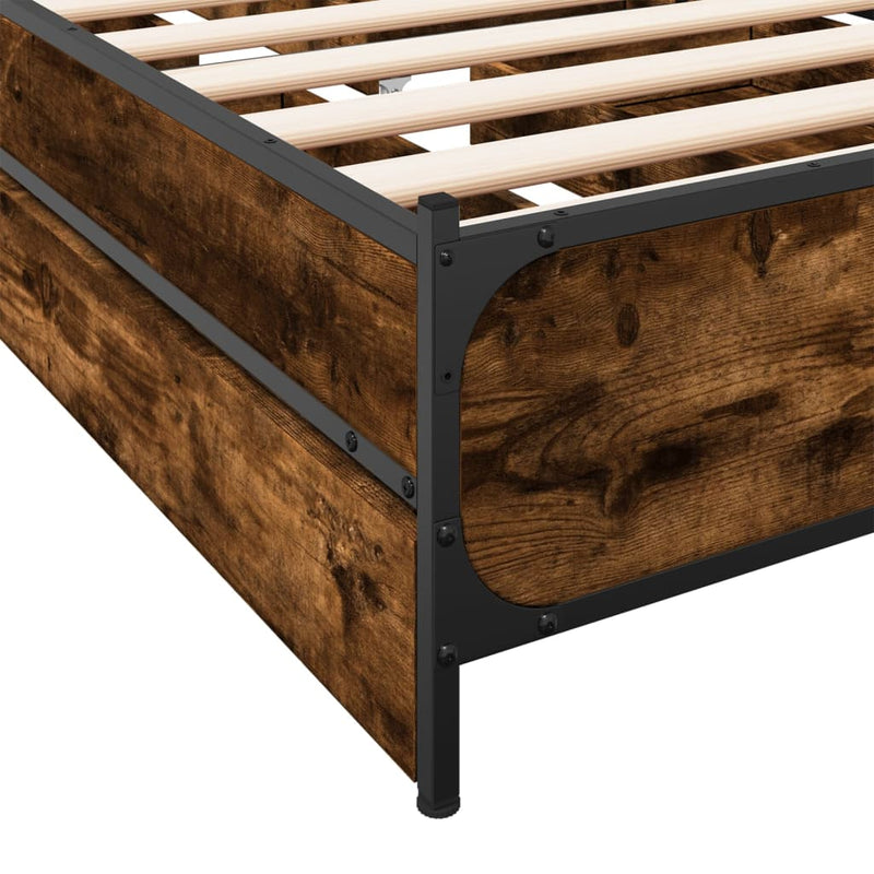 vidaXL füstös tölgy színű szerelt fa ágykeret fiókokkal 75x190 cm