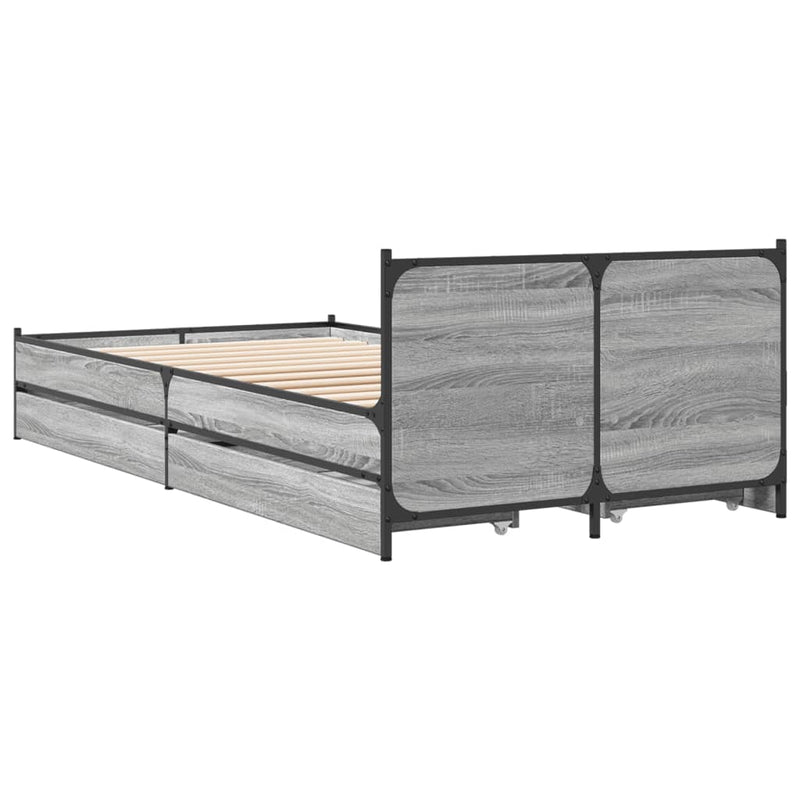 vidaXL szürke sonoma színű szerelt fa ágykeret fiókokkal 75x190 cm
