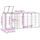 vidaXL fekete acél kerekes tároló 4 szemeteskukához 276 x 79 x 117 cm