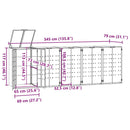 vidaXL fekete acél kerekes tároló 5 szemeteskukához 345 x 79 x 117 cm