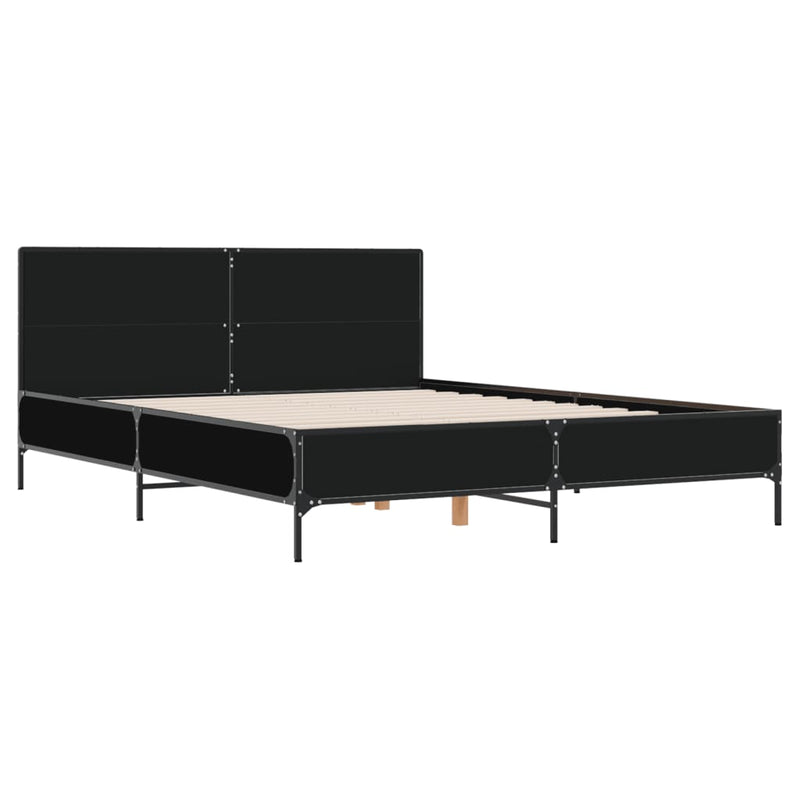 vidaXL fekete szerelt fa és fém ágykeret 150 x 200 cm
