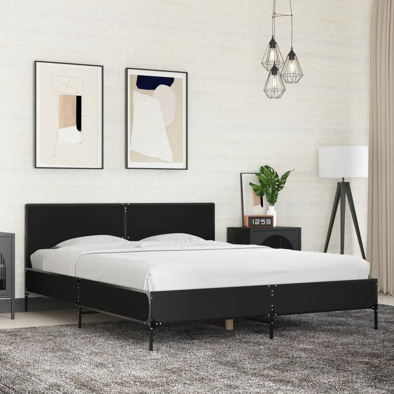 vidaXL fekete szerelt fa és fém ágykeret 150 x 200 cm