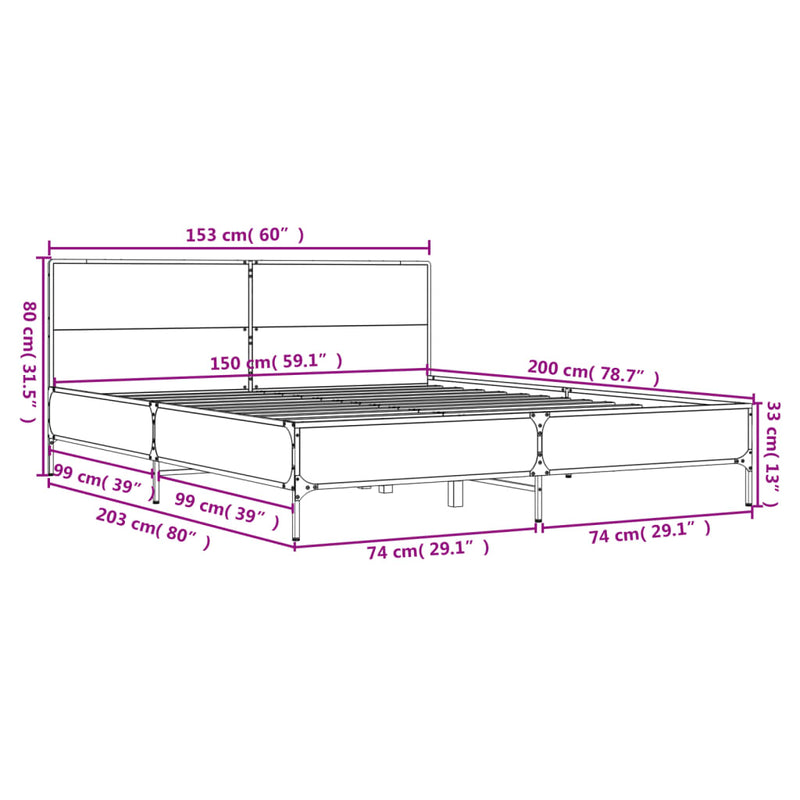 vidaXL fekete szerelt fa és fém ágykeret 150 x 200 cm