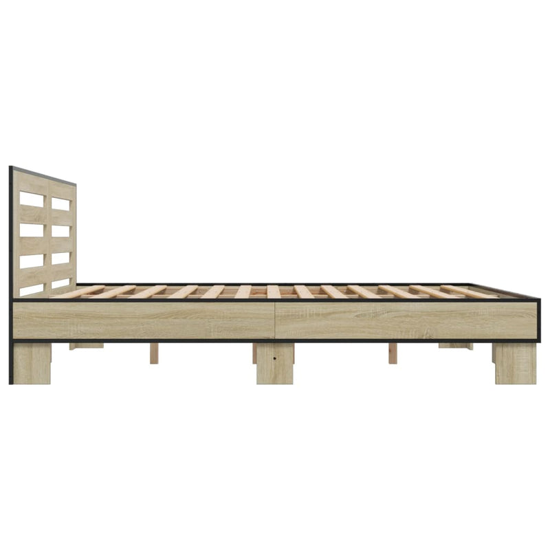 vidaXL sonoma tölgyszínű szerelt fa és fém ágykeret 200 x 200 cm