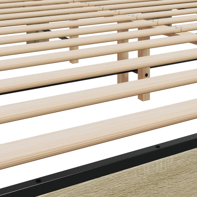 vidaXL sonoma tölgyszínű szerelt fa és fém ágykeret 200 x 200 cm