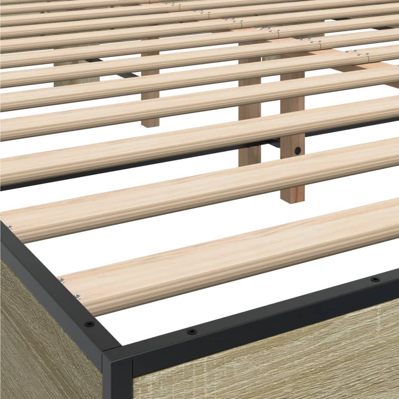 vidaXL sonoma tölgyszínű szerelt fa és fém ágykeret 160 x 200 cm