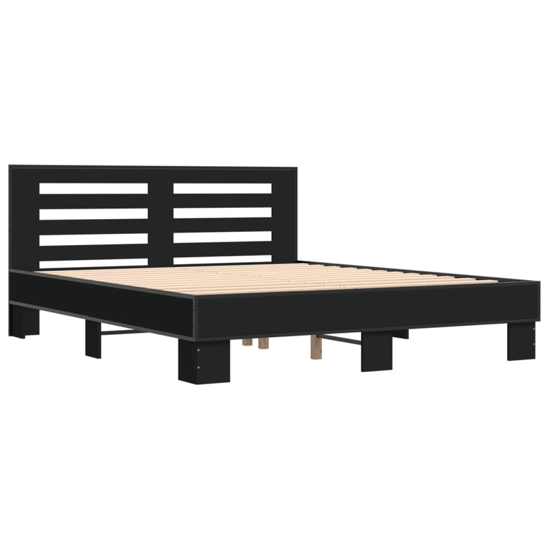 vidaXL fekete szerelt fa és fém ágykeret 150 x 200 cm