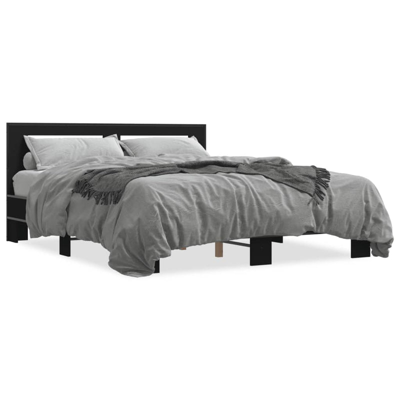 vidaXL fekete szerelt fa és fém ágykeret 150 x 200 cm