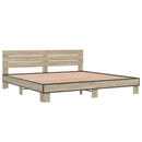 vidaXL sonoma tölgyszínű szerelt fa és fém ágykeret 200 x 200 cm