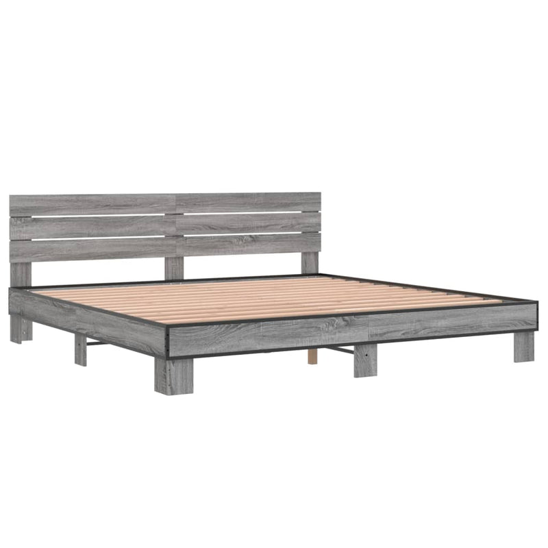 vidaXL szürke sonoma szerelt fa és fém ágykeret 200 x 200 cm