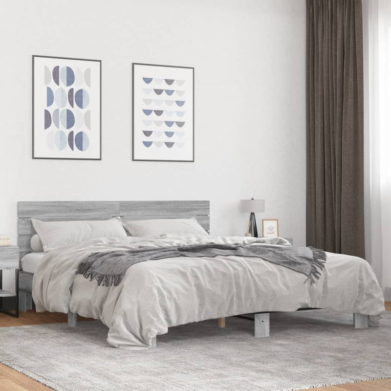 vidaXL szürke sonoma szerelt fa és fém ágykeret 200 x 200 cm
