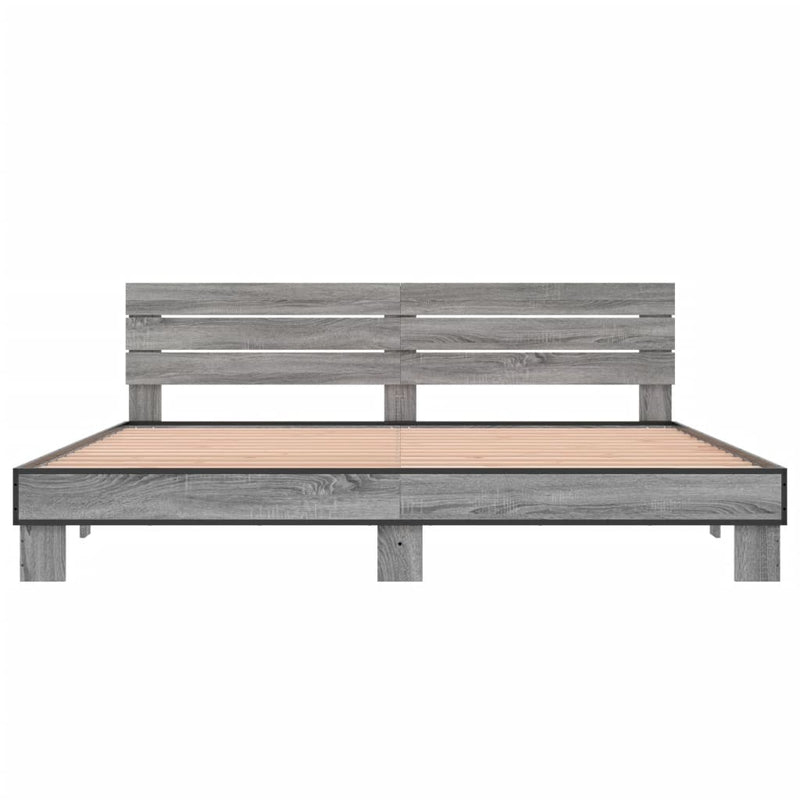 vidaXL szürke sonoma szerelt fa és fém ágykeret 200 x 200 cm