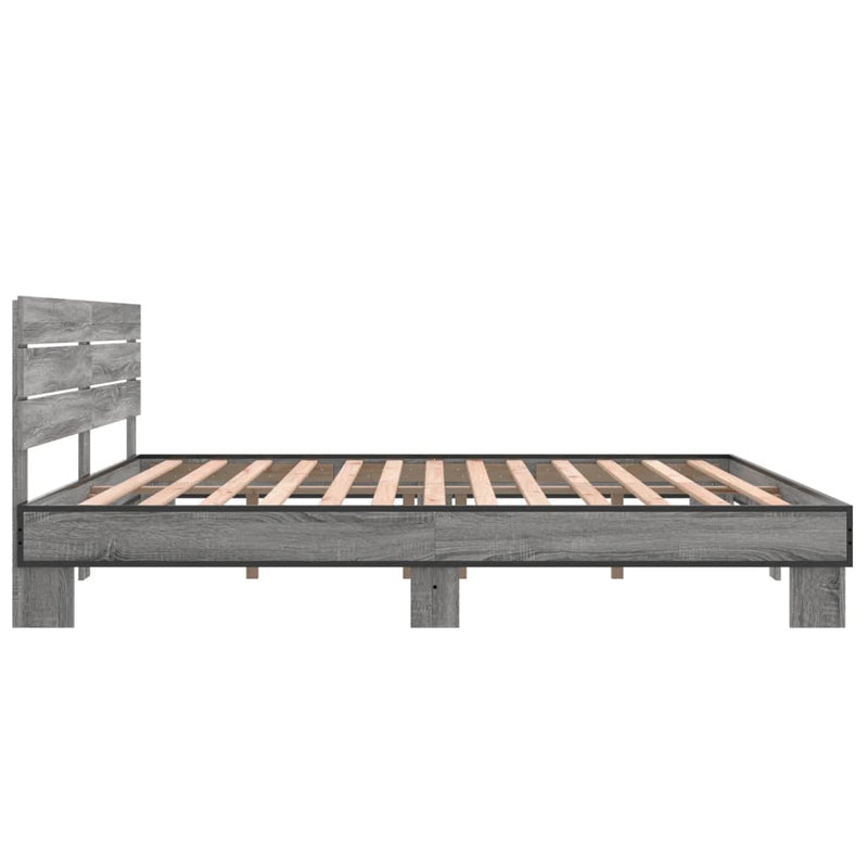 vidaXL szürke sonoma szerelt fa és fém ágykeret 200 x 200 cm