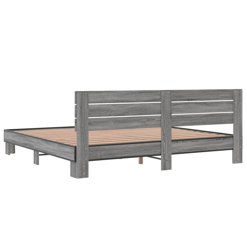vidaXL szürke sonoma szerelt fa és fém ágykeret 200 x 200 cm