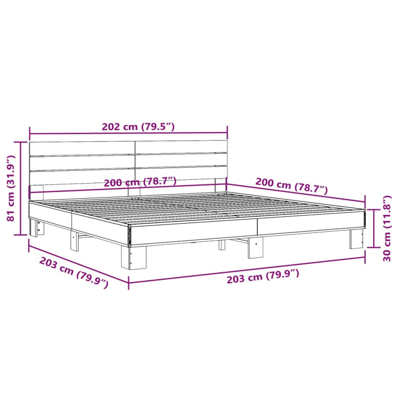 vidaXL szürke sonoma szerelt fa és fém ágykeret 200 x 200 cm