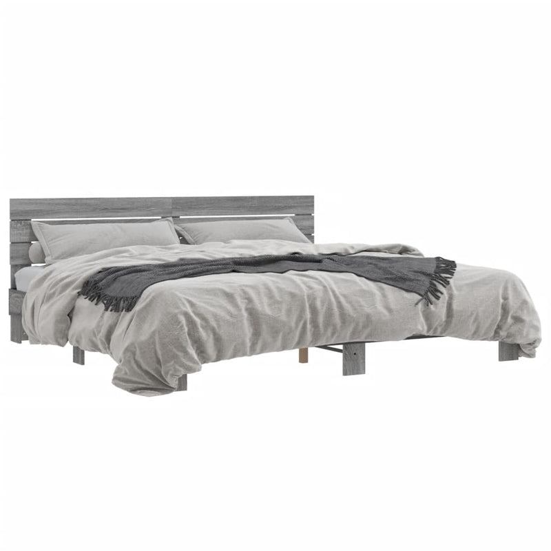 vidaXL szürke sonoma szerelt fa és fém ágykeret 200 x 200 cm