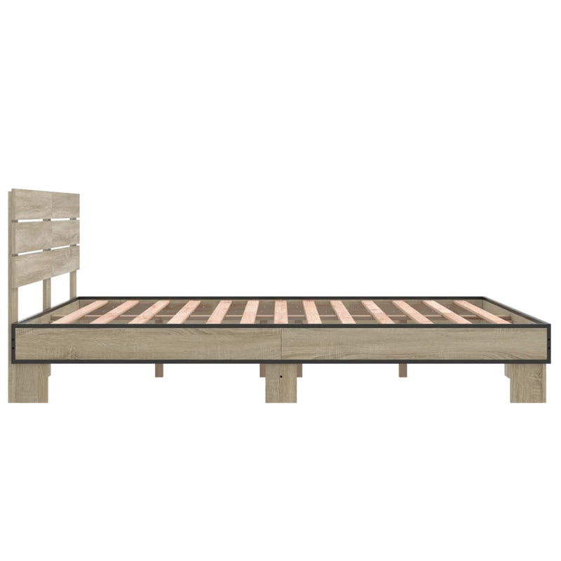 vidaXL sonoma tölgyszínű szerelt fa és fém ágykeret 160 x 200 cm